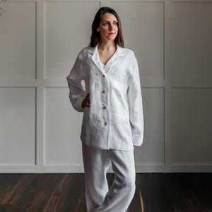 Leinen Loungewear, Langarmshirt und Leinenhose, Leinen Pyjamas, Leinen Pyjama Set Damen Pyjamas, Lounge Set, Nachtwäsche, Leinenkleidung