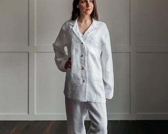 Linen Loungewear, Long Sleeve Shirt and Linen Pants, Linen Pajamas, Linen Pajama Set Womens Pajamas, Lounge Set, Sleepwear, Linen Clothing