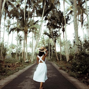 Linen Dress, Bridesmaid Dress, Fit and Flare Dress, Sundress, Linen Dress with Pockets, Pinafore Dress ADELAIDE White