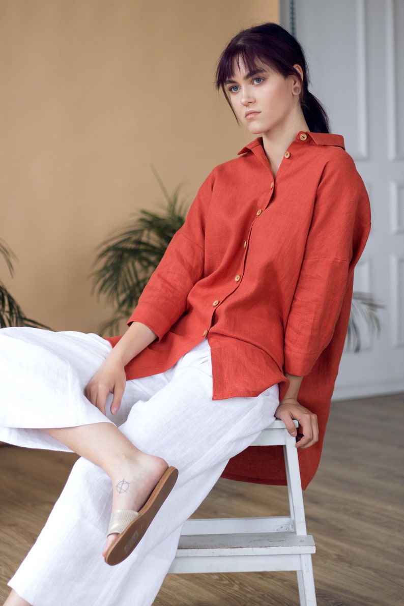 Linen Shirt, Linen Blouse, Button up Shirt, Long Sleeve Shirt LISBON, Linen Tops for Women image 1