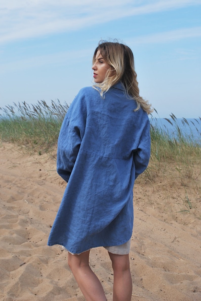 Blue Linen Kimono Jacket Linen Jacket In French Blue Soft Washed Linen Coat With Pockets Long Linen Jacket