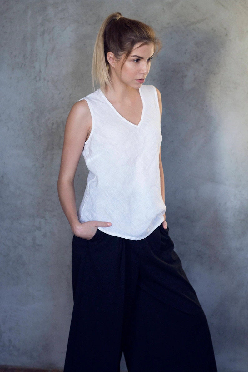 Linen Top, Linen Blouse, Linen Shirt, Linen Tank Top, Sleeveless Linen Top, Linen Top Bias Cut VALETTA, V neck Top, Linen Tops for Women image 5