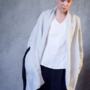 Linen Kimono Jacket, Womens Jacket, Linen Coat with Pockets and Belt, Long Linen Duster TOKYO, Versatile Fashion image 4