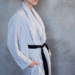 Linen Kimono Jacket, Womens Jacket, Linen Coat with Pockets and Belt, Long Linen Duster TOKYO, Versatile Fashion image 2