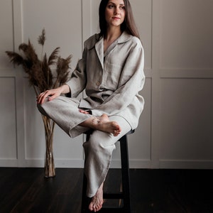 Linen Pajamas, Linen Pajama Set, Lounge Set, Linen Shirt and Linen Pajama Pants, Womens Pajamas, Gift for Women image 3