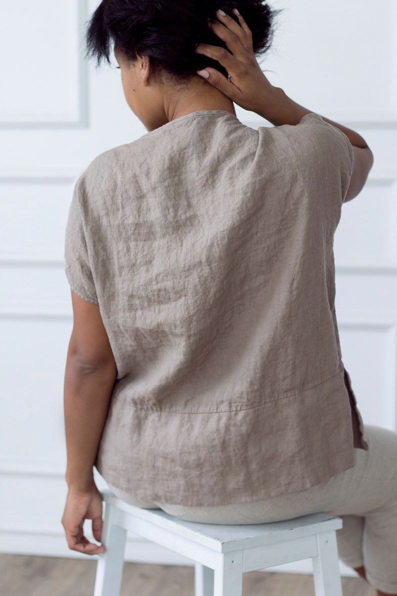 Soft Washed White Linen Shirt Linen Top For Women Linen Tunic Top Ready To Ship Oversized Linen Top In Taupe Grey