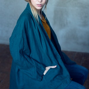 Linen Kimono Jacket, Womens Jacket, Linen Coat with Pockets, Linen Duster TOKYO, Linen Women Clothing image 6