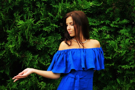 cobalt blue linen dress