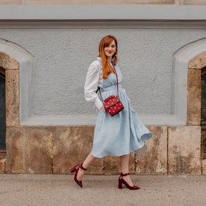 Linen Dress, Bridesmaid Dress, Fit and Flare Dress, Sundress, Linen Dress with Pockets, Pinafore Dress ADELAIDE Ice blue