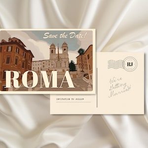 Vintage Postkarte Save the Date Canva Template, bearbeitbarer Zielort Save the Date, druckbare Hochzeit Save the Date, Retro, Vintage