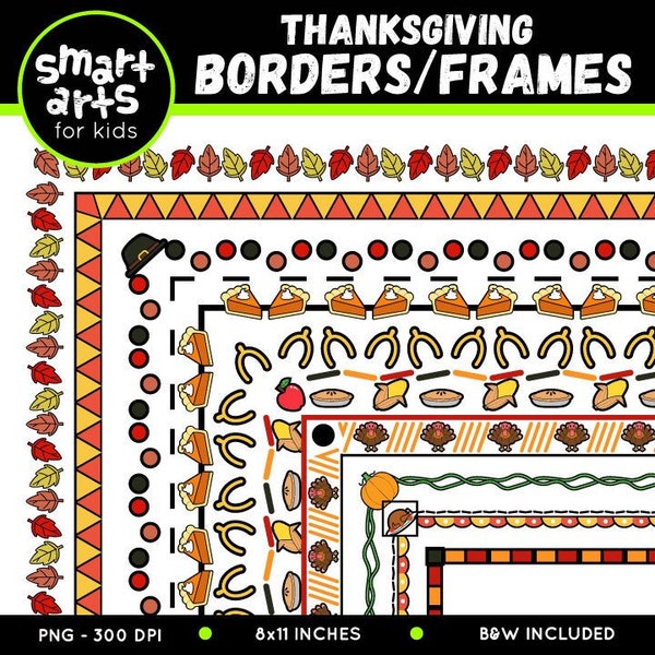 Thanksgiving Borders Clip Art- Cartoon - digital graphics - instant download - png clipart - thanksgiving - giving thanks - borders
