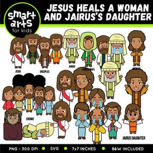 Jesus Heals a Woman and Jairus's Daughter Clipart Bible Based SVG ...