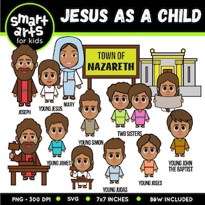Jesús como niño Clip Art - basado en la Biblia - personajes bíblicos - SVG Cricut - escuela dominical - VBS - descarga instantánea - historia bíblica