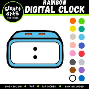 Rainbow Digital Clock Clip Art - instant download - wall clock clip art - SVG Cricut - Vector - png clipart - rainbow - instant download