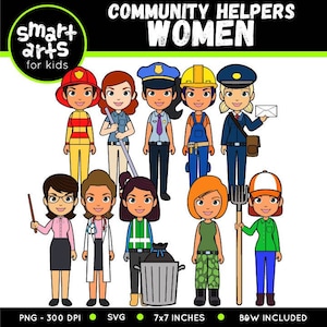 Community Helpers Women Clip Art - Cartoon - digitale graphics - helper - gemeenschap - instant download - SVG Cricut - Vector - png clipart