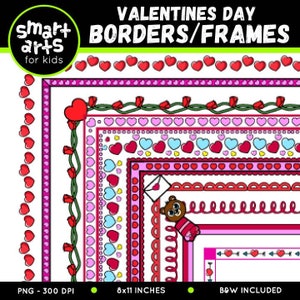 Valentines Borders Clip Art- Cartoon - digital graphics - instant download - png clipart - valentines - giving hearts - borders