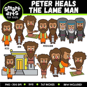 Petrus helar den lame mannen Clipart - bibelbaserad - bibelfigurer - SVG Cricut - png clip art - VBS - Söndagsskola - bibelberättelse