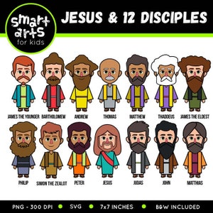 Jesus und 12 Anhänger Clip Art - 12 Anhänger - bibelbasiert - bibelfiguren - Sonntagsschule - bibelgeschichte - SVG Cricut - VBS