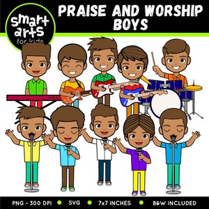 Louange et adoration des garçons Clip Art - inspiré de la Bible - personnages de la Bible - SVG Cricut - école du dimanche - téléchargement immédiat - histoire biblique - musique
