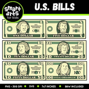 U.S. Bills ClipArt - Cartoon - sofortiger Download - SVG Cricut - Vektor - Png Clipart - zählen - uns Rechnungen - intelligente Kunst für Kinder