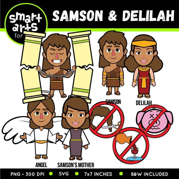 Samson and Delilah Clip Art - bible based - bible characters - SVG Cricut - png clip arts - old testament - instant download - bible story