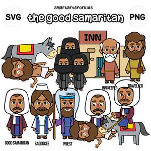 Den barmhärtige samariten Clip Art – Bibelberättelse SVG Cricut, PNG, direktnedladdning