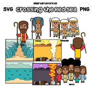 Cruzando el Mar Rojo - basado en la Biblia - personajes de la Biblia - SVG Cricut - Vector - pngcliparts - descarga instantánea - Moisés - historia de la Biblia
