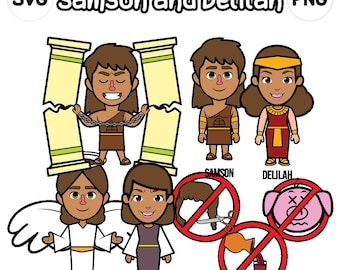 Samson en Delilah illustraties - op de bijbel gebaseerd - tekens uit de bijbel - SVG Cricut - png clip arts - oude testament - instant download - bijbelverhaal