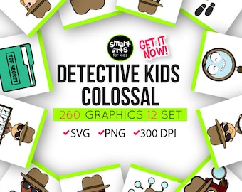 Detective Kids Clipart Bundle - art for kids, detective clip art - instant download - png clipart - digital graphics - bundle - SVG