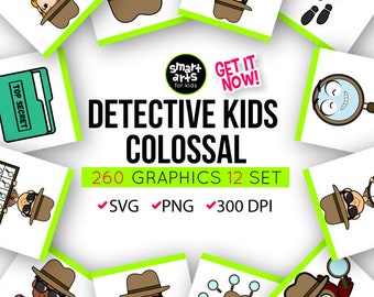 Detective Kids Clipart Bundle - art for kids, detective clip art - instant download - png clipart - digital graphics - bundle - SVG