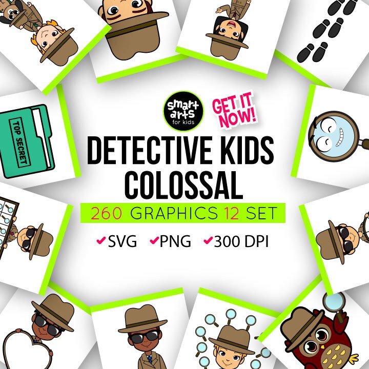 Detective Kids Clipart Bundle - art for kids, detective clip art - instant download - png clipart - digital graphics - bundle - SVG