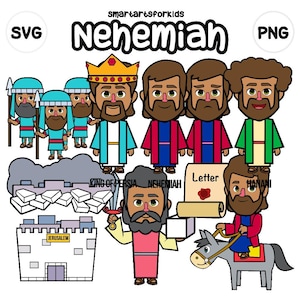 Imágenes prediseñadas de Nehemías - basadas en la Biblia - personajes bíblicos - Escuela Bíblica de Verano - descarga instantánea - SVG Cricut - escuela dominical - historia bíblica