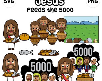 Jesus füttert die 5.000 Clip Art - Bibelgeschichte SVG & PNG | Sonntagsschule Digitaler Download