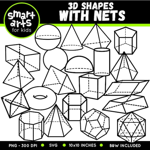 Math 3d Shapes With Nets Clip Art Bundle Cartoon 3dnets