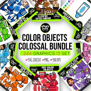 Kleur door objecten Clipart Bundel Illustraties - school clipart - terug naar school - student clipart - SVG Cricut - Vector - png clipart