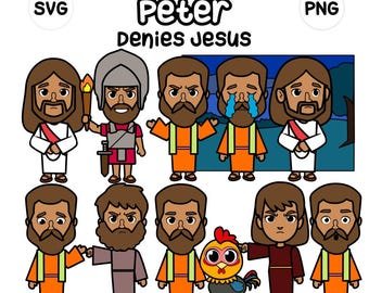 Clipart di Pietro che rinnega Gesù – Arte digitale della storia della Bibbia, grafica PNG cristiana per la scuola domenicale, Luca 22:54–62