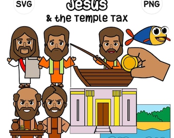 Jesus and the Temple Tax Clipart | Bible Story Art | Sunday School | Christian PNG SVG