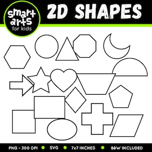 Puede incluir: Una hoja de trabajo imprimible en blanco y negro que presenta 14 formas 2D diferentes, incluyendo un c&iacute;rculo, un tri&aacute;ngulo, un cuadrado, un rect&aacute;ngulo, una estrella, un coraz&oacute;n, una luna creciente, y m&aacute;s. La hoja de trabajo se titula "2D Shapes" y est&aacute; dise&ntilde;ada para ni&ntilde;os.