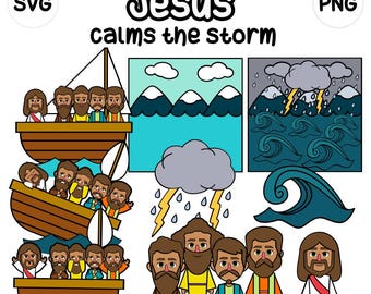 Immagine clipart di Gesù che calma la tempesta per la scuola domenicale / File SVG per Cricut