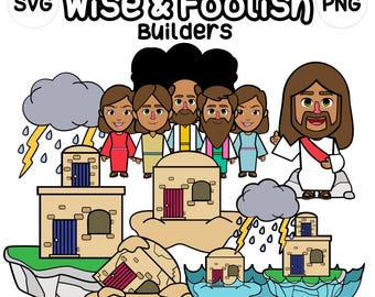 The Wise and Foolish Builders Clipart - bible based - bible characters - SVG Cricut - png clip arts - VBS - Sunday School - bible story
