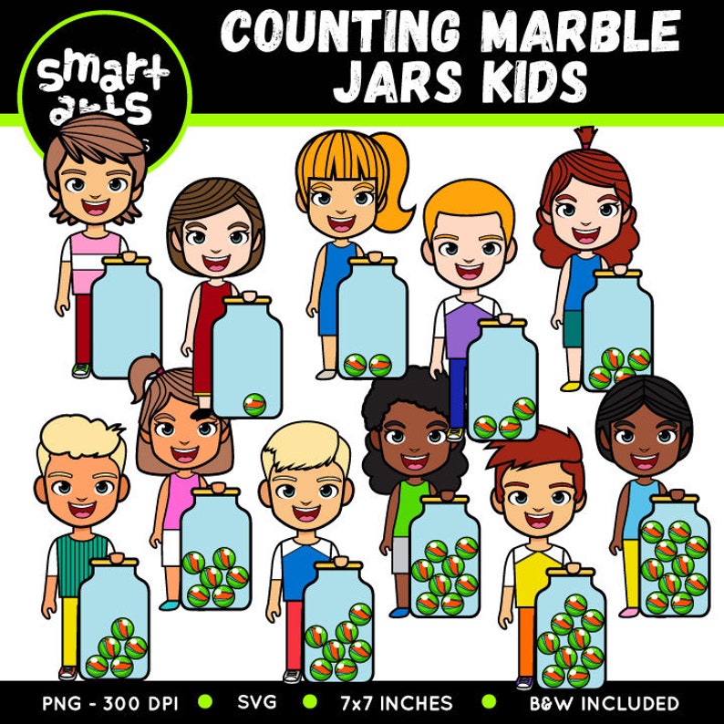 Counting Marble Jars Kids Clip Art Cartoon Digital Graphics Etsy