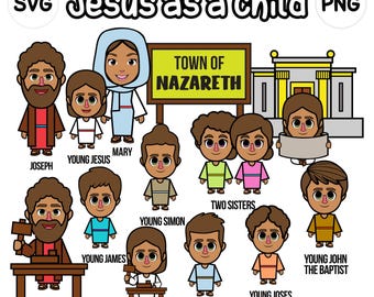 Jezus als kind Clip Art - op de bijbel gebaseerd - bijbelpersonages - SVG Cricut - zondagsschool - VBS - instant download - bijbelverhaal