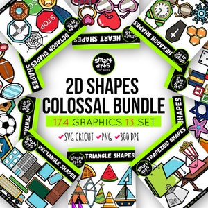 2D Shapes Bundle Clip Art - kunst voor kinderen - vormen illustraties - instant download - wiskunde- png illustraties - SVG Cricut - 2D vormen