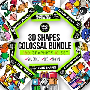 3D Shapes Bundle Clip Art - educational clips - shapes clip art - instant download - png clip art - SVG Cricut- 3D shapes