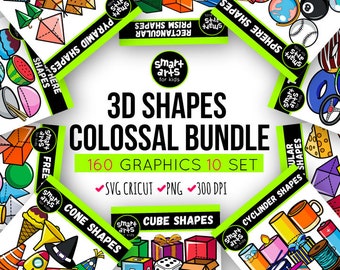 3D Shapes Bundle Clip Art - educational clips - shapes clip art - instant download - png clip art - SVG Cricut- 3D shapes