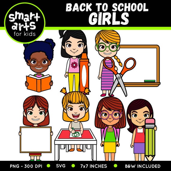 Back To School Girls Clip Art School Clipart Back To Etsy