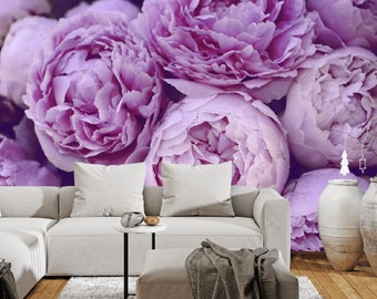 Purple Peony Floral Vinyl Wallpaper: Modern Botanical Wall Mural