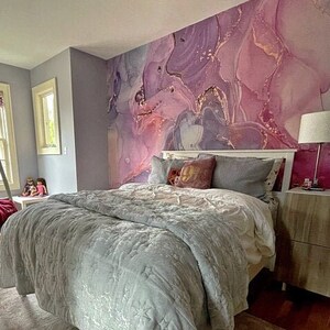 Abstract Marble Vinyl Wallpaper: Pink, Lavender, and Blue Wall Mural