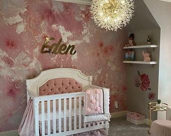 Pink Marble Wallpaper Mural: Modern Nursery Wall Decor