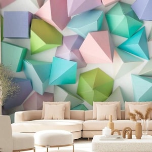 Geometric 3D Shapes Wallpaper: Multicolored Abstract Wall Mural